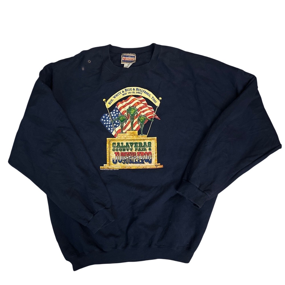 Vintage 2002 Calaveras County Jumping Frog Jubilee Sweatshirt Hanes 2XL Navy